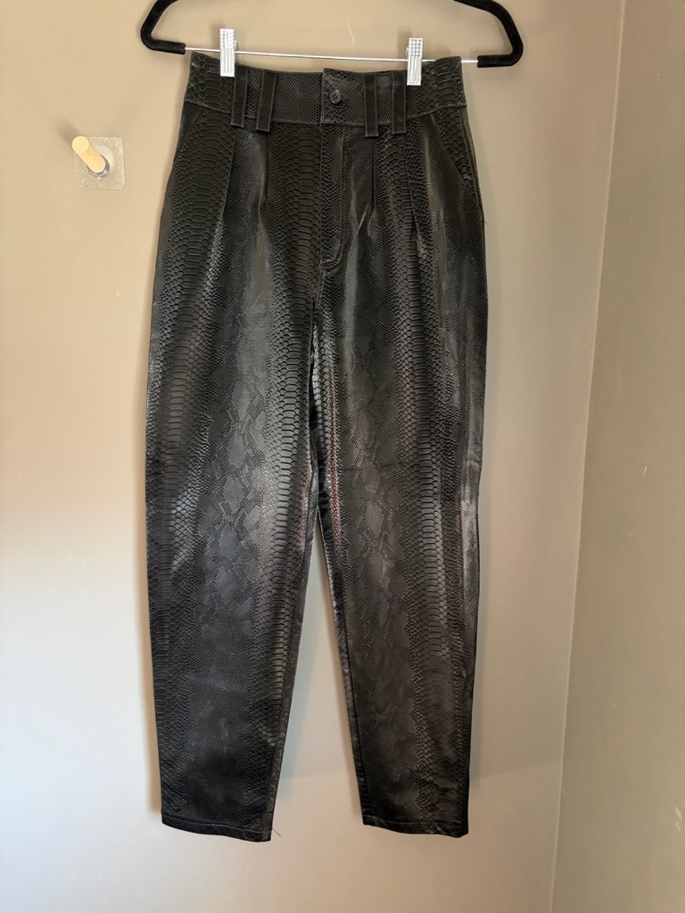Topshop Black Faux Snakeskin Leather High-Waist Tapered Pants